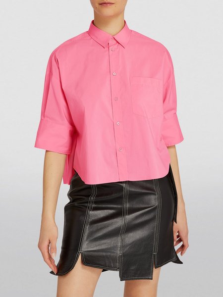 

Regular Fit Simple Mid Sleeve Blouse, Pink, Blouses and Shirts