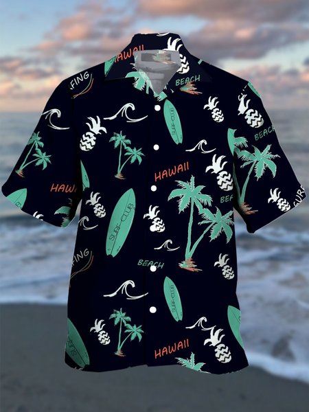 

Men's Botanical Print Casual Moisture Absorbent Breathable Fabric Hawaiian Short Sleeve Shirt, Black, Men's Floral shirt