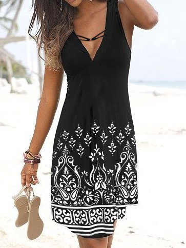 

Casual V Neck Sleeveless Knitting Dresses, Black, Dresses