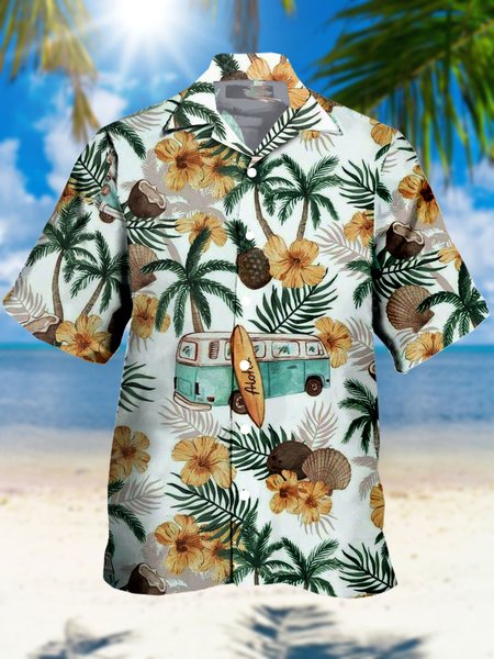 

Men's Botanical Print Casual Moisture Absorbent Breathable Fabric Hawaiian Short Sleeve Shirt, White, Men's Floral shirt