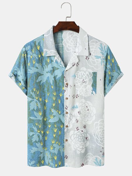 

Floral Cotton Blends Short Sleeve Short Sleeve Shirt, Green, Blouses&Shirts