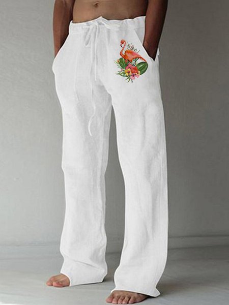 

Men's Vintage Cotton Linen Casual Trousers, White, Pants
