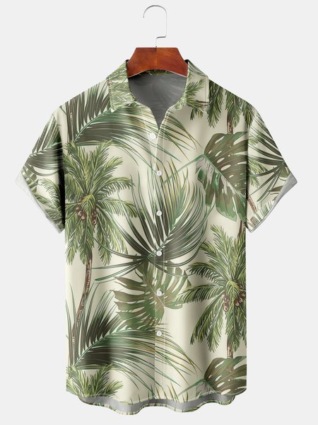 

Men's Coconut Tree Casual Breathable Short Sleeve Hawaiian Shirt, Green, Men's Floral shirt