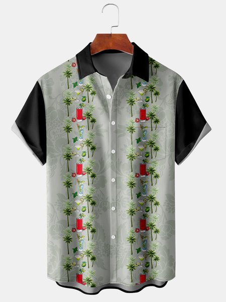 

Hawaiian Graphic Men's Casual Chest Pocket Short Sleeve Shirt, Aqua, Men's Floral shirt