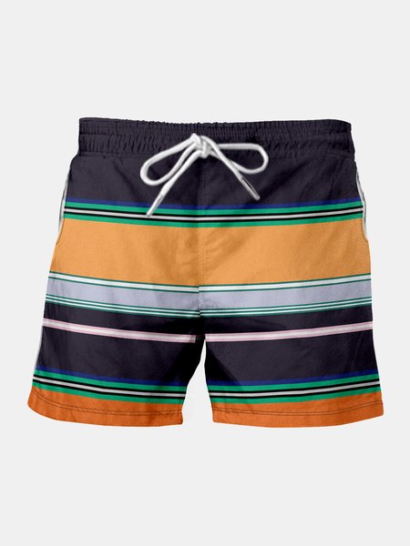 

Colorful Striped Graphic Men's Casual Beach Shorts, Multicolor, Men's shorts