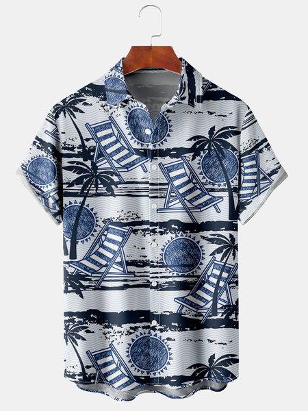 

Men's Coconut Tree Casual Breathable Short Sleeve Hawaiian Shirt, Blue, Men's Floral shirt