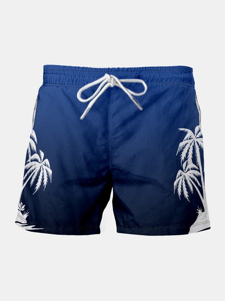 

Coconut Tree Graphic Men's Casual Beach Shorts, Blue, Men's shorts