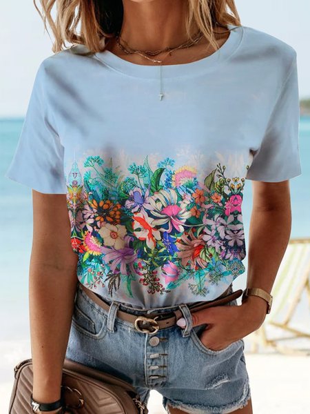

Holiday gradient floral blouse T-shirt Plus Size, Blue, T-Shirts