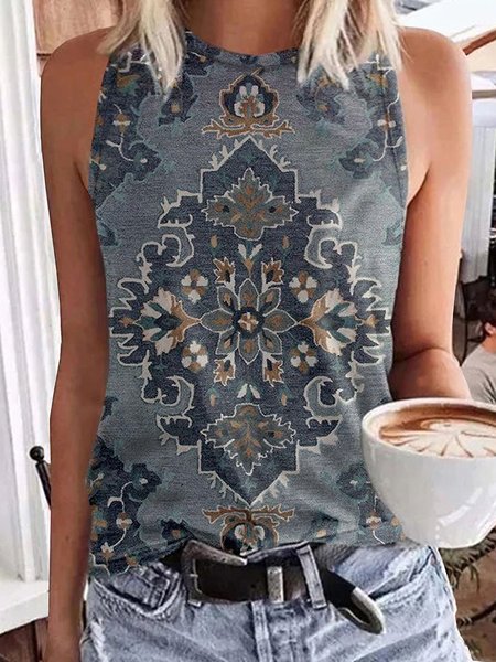 

Cotton Blends Crew Neck Knit, Flower, Tank Top