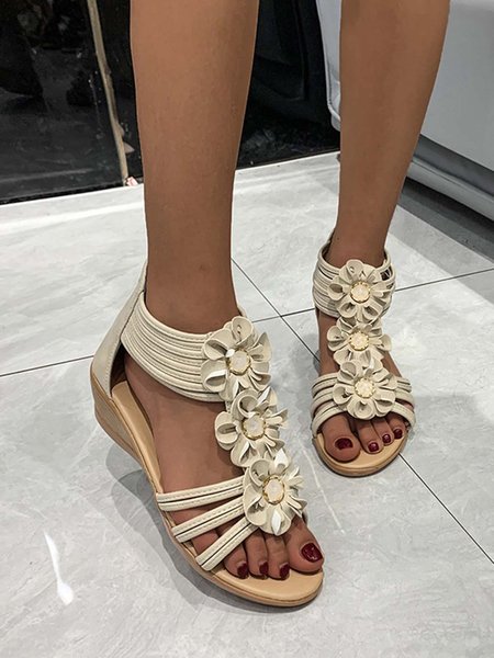 

JFN Jeweled Floral Wedge Sandals, Apricot, Sandals