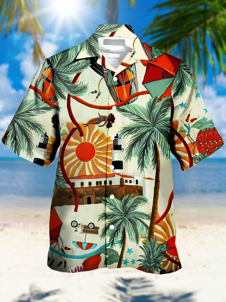 

Men's Botanical Print Casual Moisture Absorbent Breathable Fabric Hawaiian Short Sleeve Shirt, Green, Men's Floral shirt