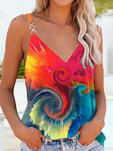 

Loosen V Neck Tie Dye Woven, Color1, Tank Top