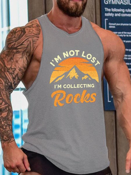 

I'm Not Lost I'm Collecting Rocks Funny Top, Gray, Tank Tops