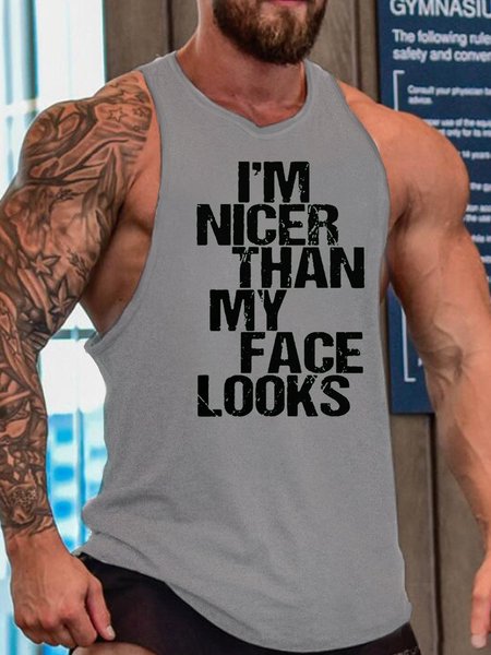 Mens Funny I’m Nicer Than My Face Looks Casual Knit, Gray, Tank Tops