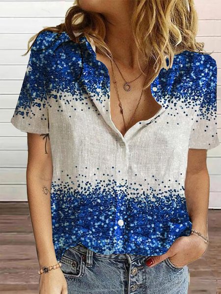 Buy Buttoned Polka Dots Loosen Short Sleeve Blouse, Blouses & Shirts, Zolucky, Blue