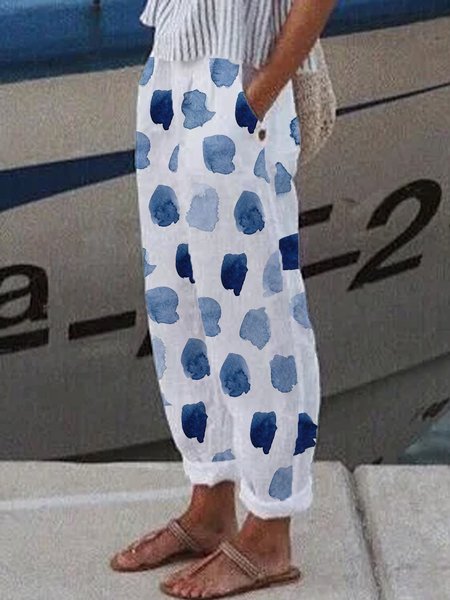 

Casual Polka Dots Plus Size Pants, Blue, Pants