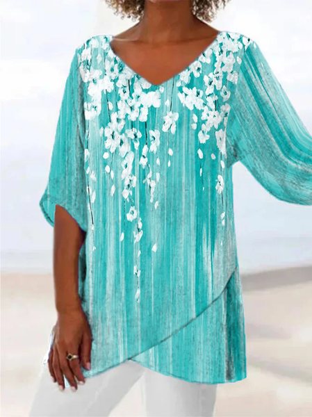 

Casual Regular Fit Floral Short Sleeve Tops, Green, Shirts & Blouses