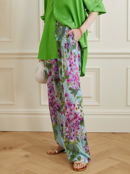 

Daily Floral Regular Fit Pants, Multicolor, Wide Leg Pants