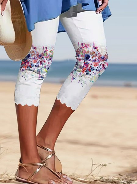 

Floral Vacation Leggings, White, Shorts