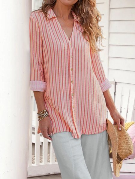 

Striped Casual Long Sleeve Blouse, Multicolor, Shirts & Blouses