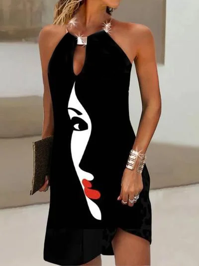 

Vacation Cotton Short Sleeve Woven Dress, Black, Dresses