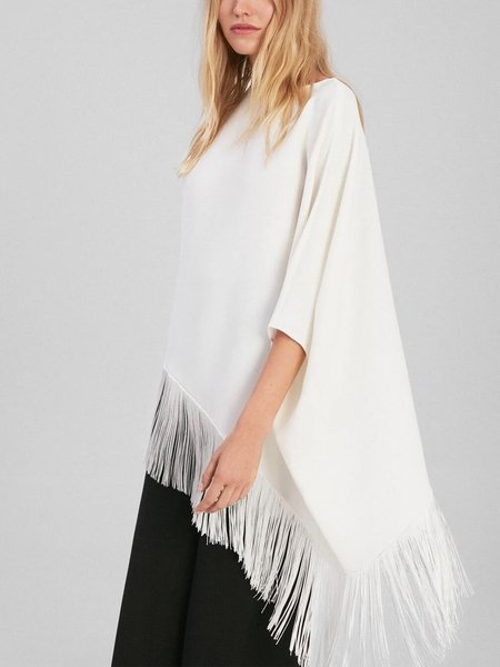 

Simple Crew Neck Solid Half Sleeve Top, White, Tops