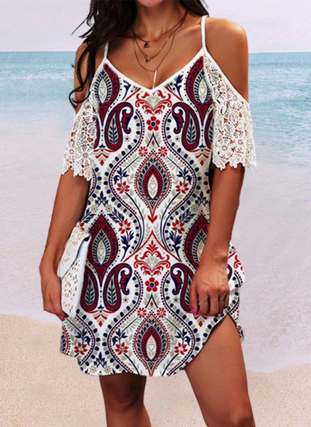 

V Neck Casual Regular Fit Short Sleeve Woven Dress, Red, Dresses