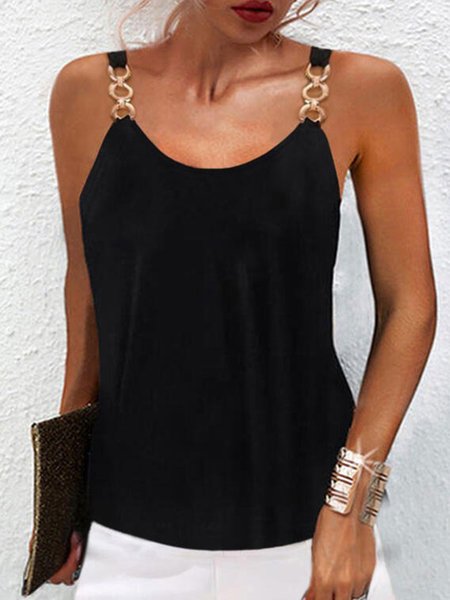 

Casual Solid Sleeveless Crew Neck Knit, Black, Tank Top