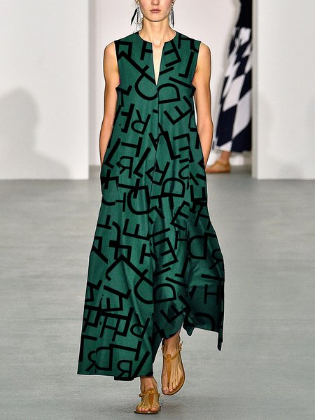 

Casual Sleeveless Loosen Latter Maxi Dress, Green, Maxi Dresses