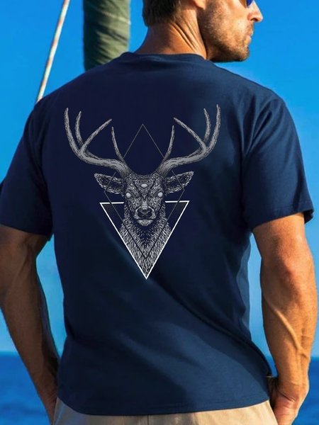 

Casual And Simple Dark Deer Double-sided Print T-shirt, Purplish blue, T-shirts