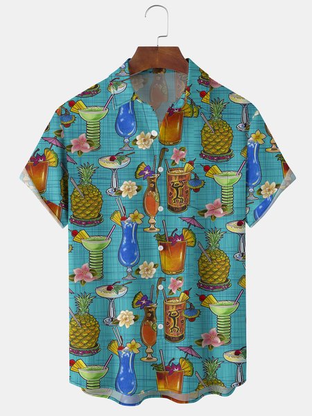 

Hawaiian Graphic Men's Casual Breathable Chest Pocket Short Sleeve Shirt, Green, Men's Floral shirt