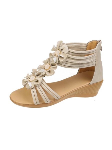 

Jeweled Floral Wedge Sandals, Apricot, Sandals