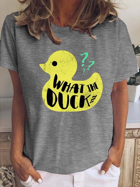 

What The Duck Funny Print Crew Neck T-shirt, Gray, T-shirts