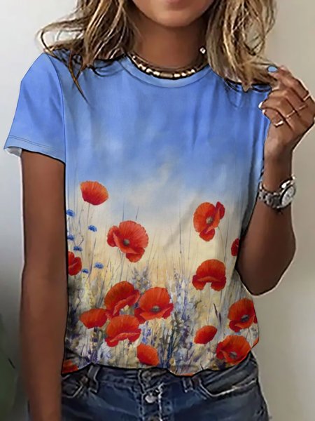 

Women's Print Vintage Casual Crew Neck Top, As picture, T-shirts