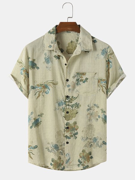 

Short Sleeve Casual Cotton Blends Short Sleeve Shirt, Apricot, Blouses&Shirts