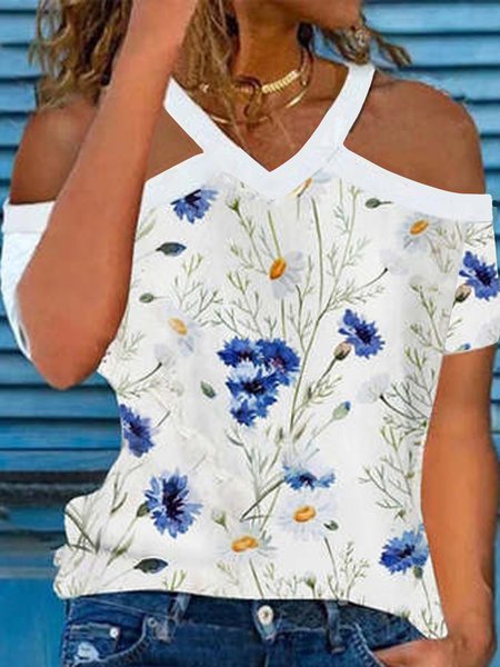 

Casual Loosen Short Sleeve T-Shirt, Blue, T-Shirts