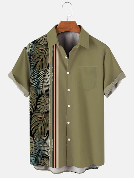 

Art Pattern Men's Casual Chest Pocket Short Sleeve Shirt, Green, Shirts ＆ Blouse