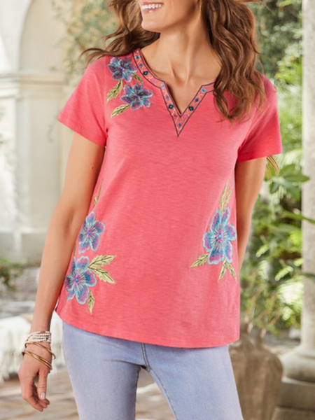 

Floral Vacation Short Sleeve T-Shirt, Pink, Tunics