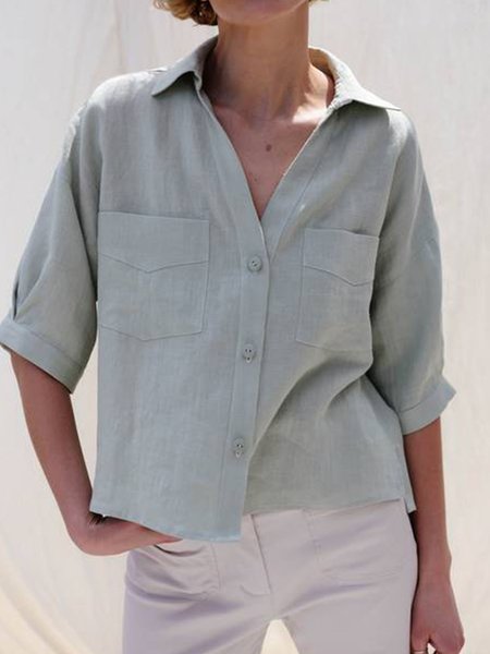 

Loosen Vacation Short Sleeve Blouse, Blue, Blouses and Shirts
