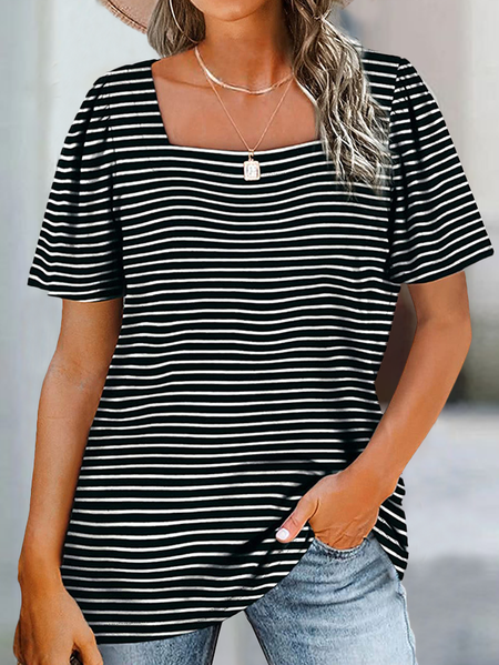 

Striped Short Sleeve T-Shirt, Black-white, T-Shirts