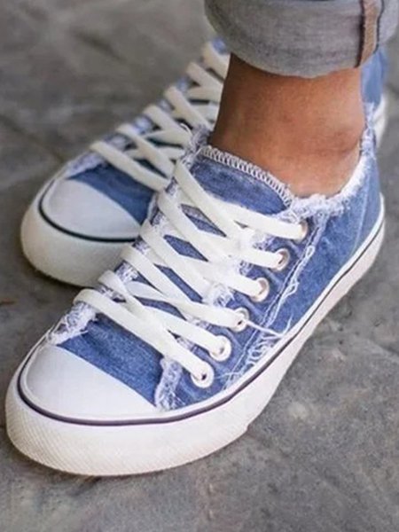 

JFN Canvas Flat Heel Casual Flats Sneakers&athletic Flats, Lightblue, Sneakers