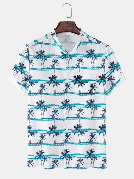 

Cotton Blends Vacation Striped Short Sleeve Shirt, White, Blouses&Shirts