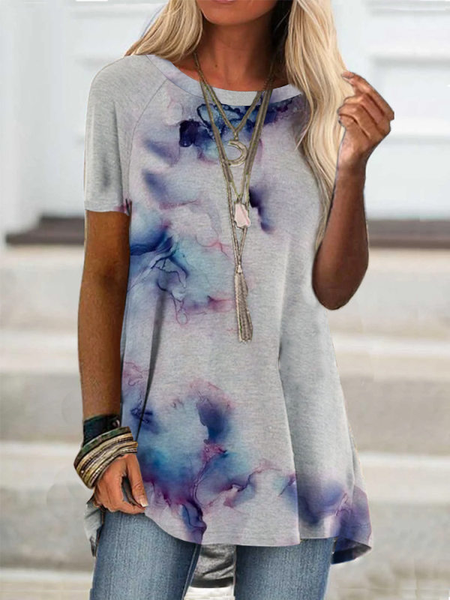 

Casual Loosen Crew Neck Short Sleeve Tops, As picture, Tops