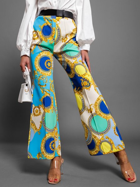 

Elegant Printed Wide Leg Pants, Multicolor, Wide Leg Pants