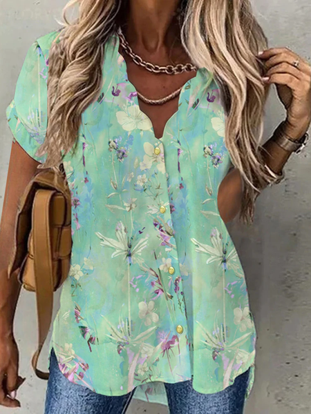 

Loosen V Neck Short Sleeve Blouse, Green, Blouses & Shirts