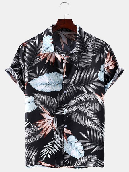 

Shirt Collar Casual Short Sleeve Shirt, Black, Blouses&Shirts
