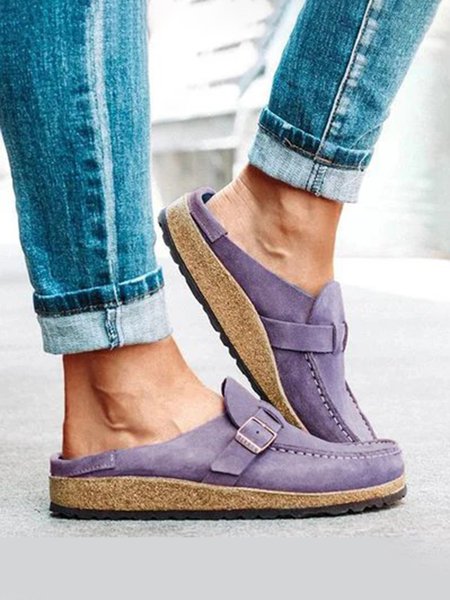 

Women Soft Sole Casual Comfy Leather Slip On Sandals, Purple, Flats/Loafers