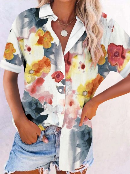 

Casual Shirt Collar Short Sleeve Blouse, Color1, Blouses & Shirts