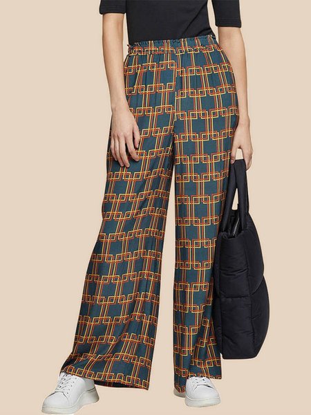 

Daily Geometric Regular fit Elastic waist Pants, Multicolor, Wide Leg Pants