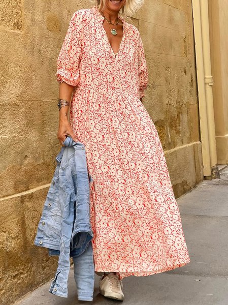 

Vacation 3/4 Sleeve Woven Dress, Orange, Maxi Dresses